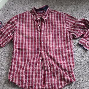 Izod Men's Red and White Checkered Shirt